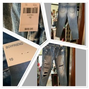 NY&Co boyfriend jeans ripped look with navy patches brand new with tags